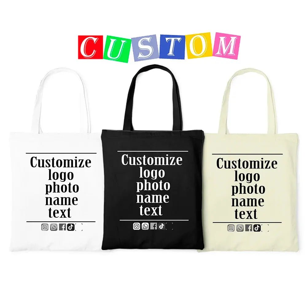 Customized Logo Tote Bag Create Your Own Photo Name Canvas Handbag For Women