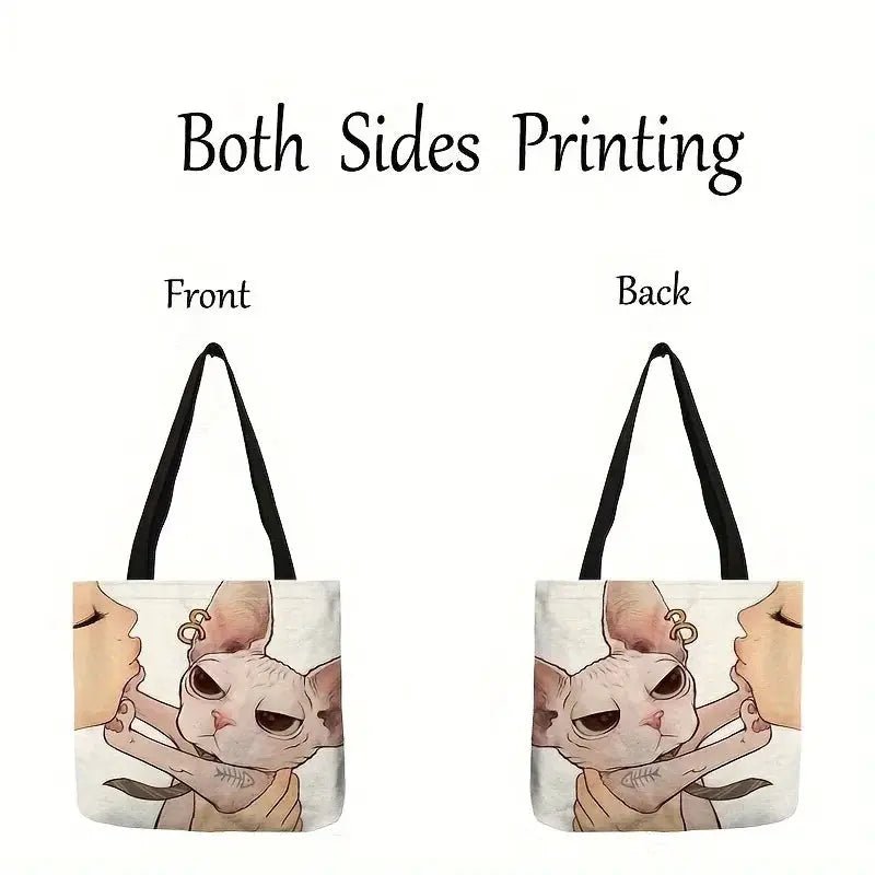 Cute Cartoon Cat Print Tote Bag Large Capacity For Work And School Everyday