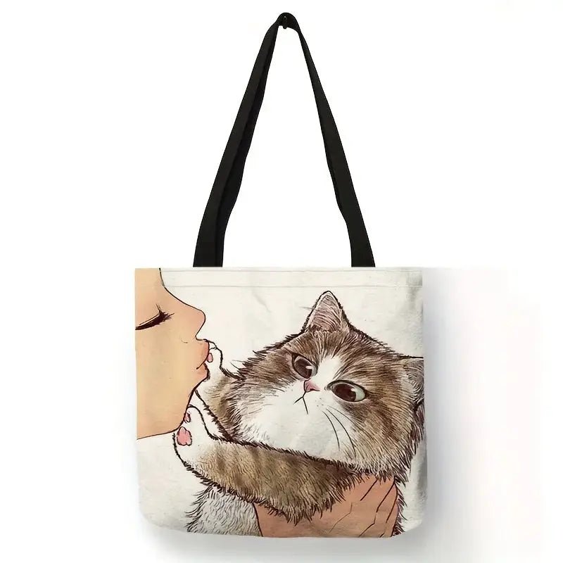 Cute Cartoon Cat Print Tote Bag Large Capacity For Work And School Everyday