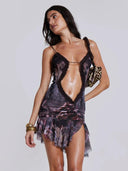 CUTENOVA Elegant Furry Halter Evening Gown Luxe Prom Dress