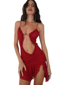 CUTENOVA Elegant Furry Halter Evening Gown Luxe Prom Dress