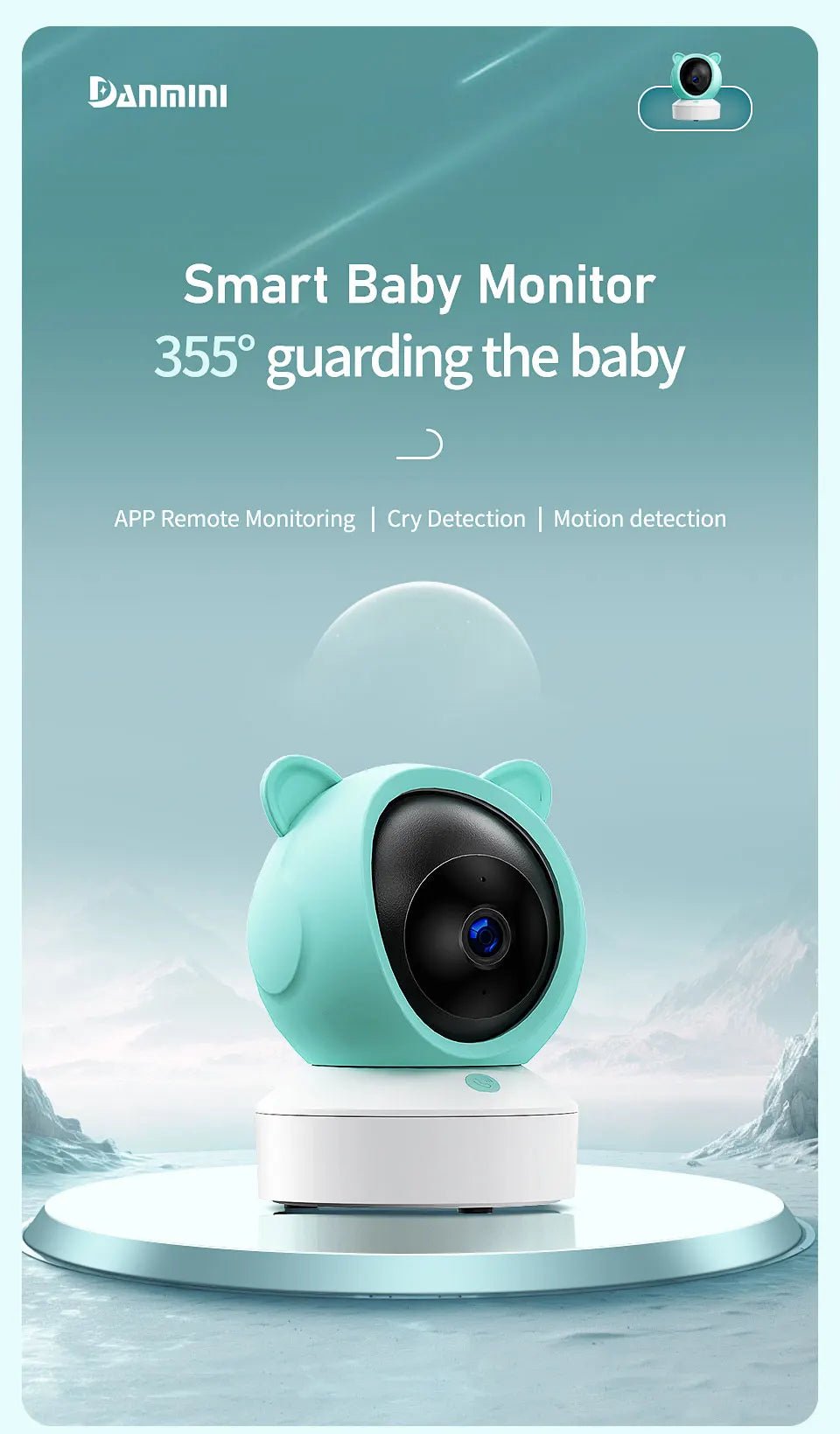 DANMINI 5 Inch Tuya Baby Monitor - 2K HD PTZ Gimbal With Remote App Control ProX