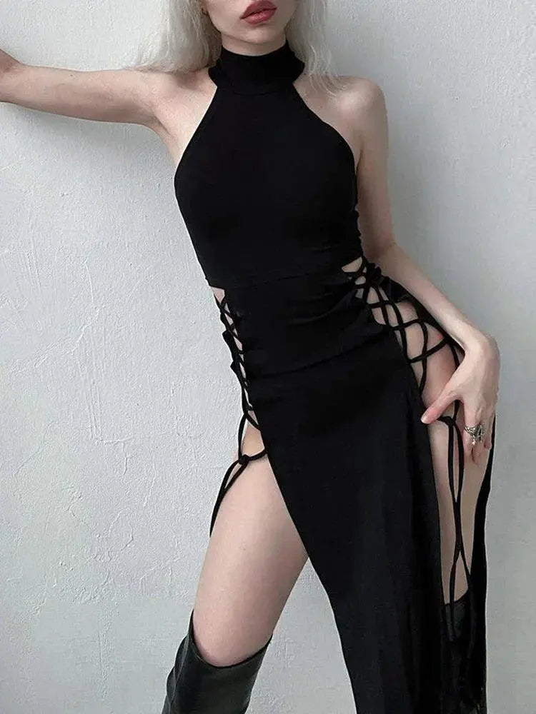 Dark Gothic Halter Dress Bold Cosplay Fashionistas