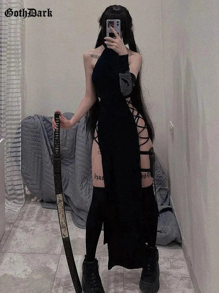 Dark Gothic Halter Dress Bold Cosplay Fashionistas