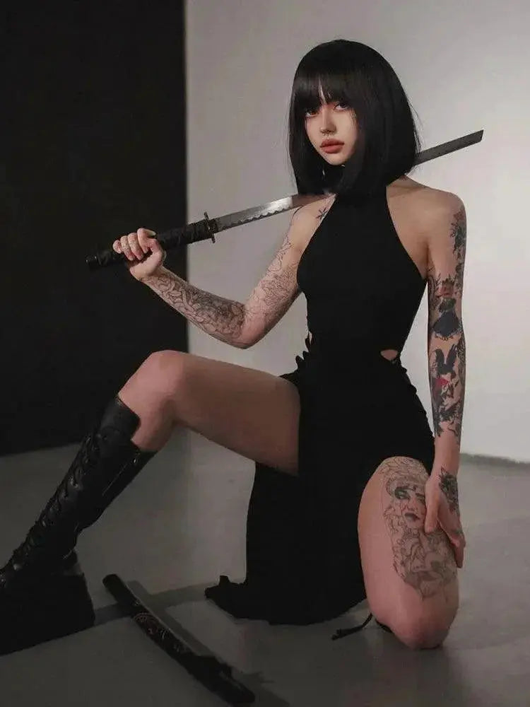 Dark Gothic Halter Dress Bold Cosplay Fashionistas