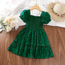 Dark Green Princess Dress Elegant Layered Square Collar