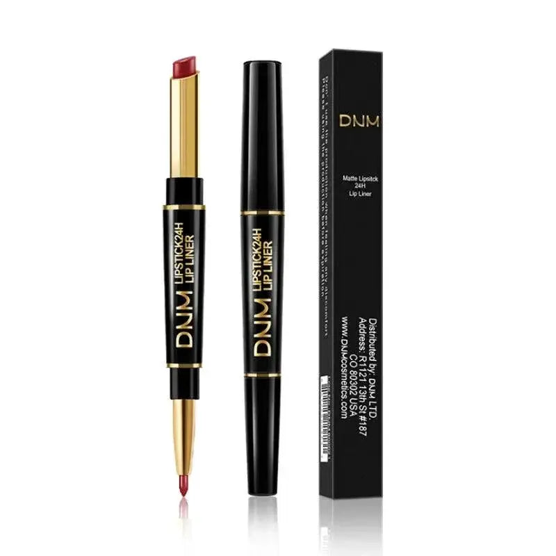 Dark Red Matte Lipstick Duo Waterproof Lasting Pigmented