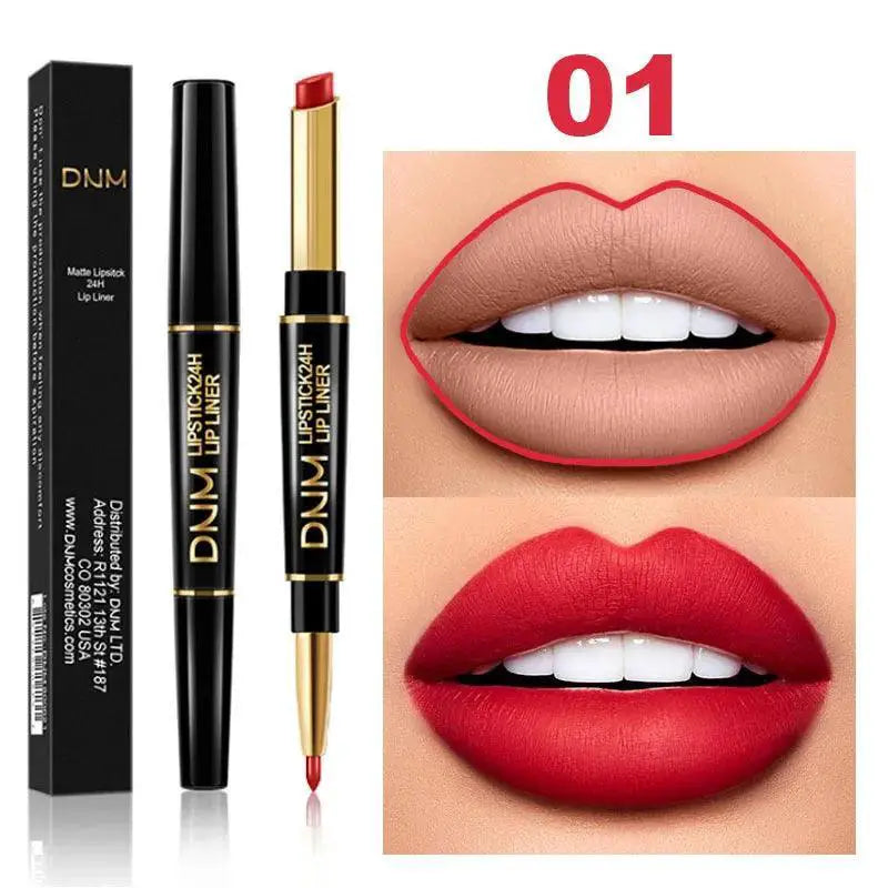 Dark Red Matte Lipstick Duo Waterproof Lasting Pigmented