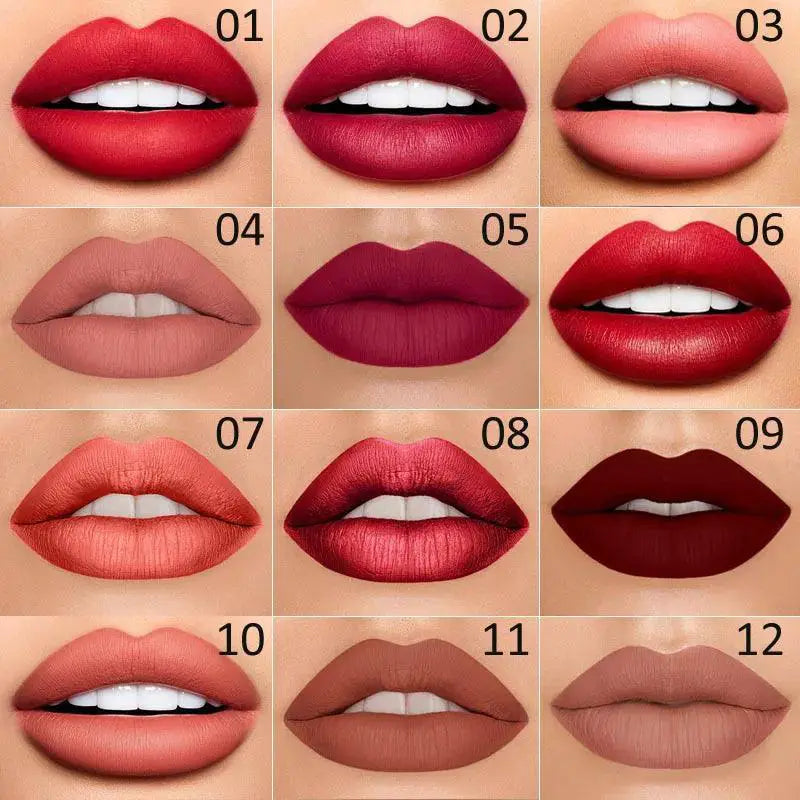 Dark Red Matte Lipstick Duo Waterproof Lasting Pigmented