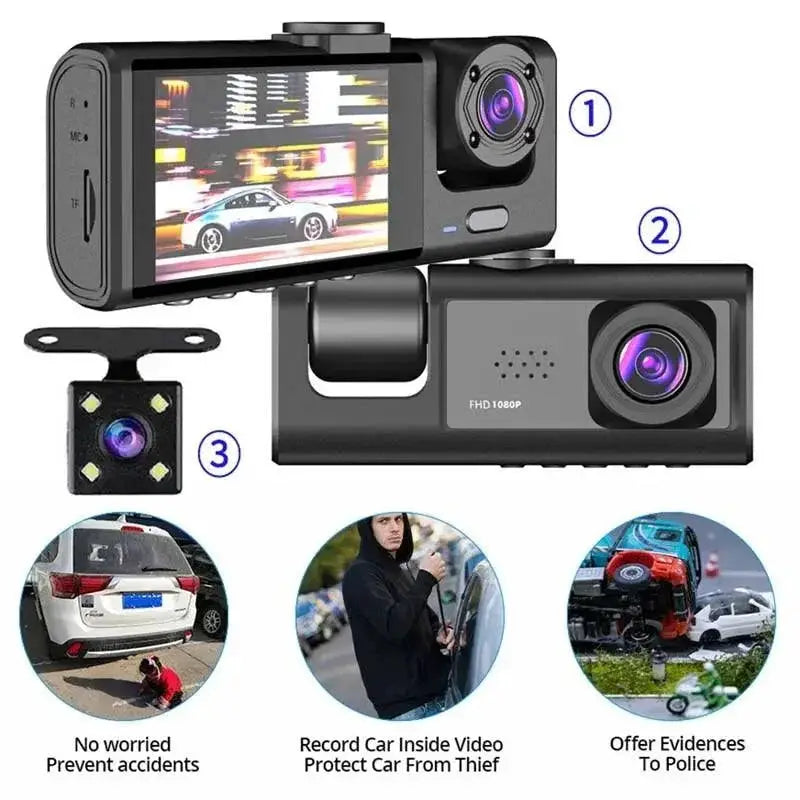 Dash Cam 3 Camera System Night Vision And Loop Recording