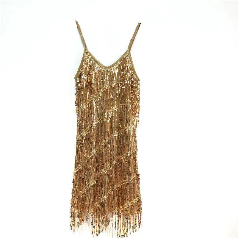 Dazzling Sequined Tassel Dress for Sparkle and Dance Fun