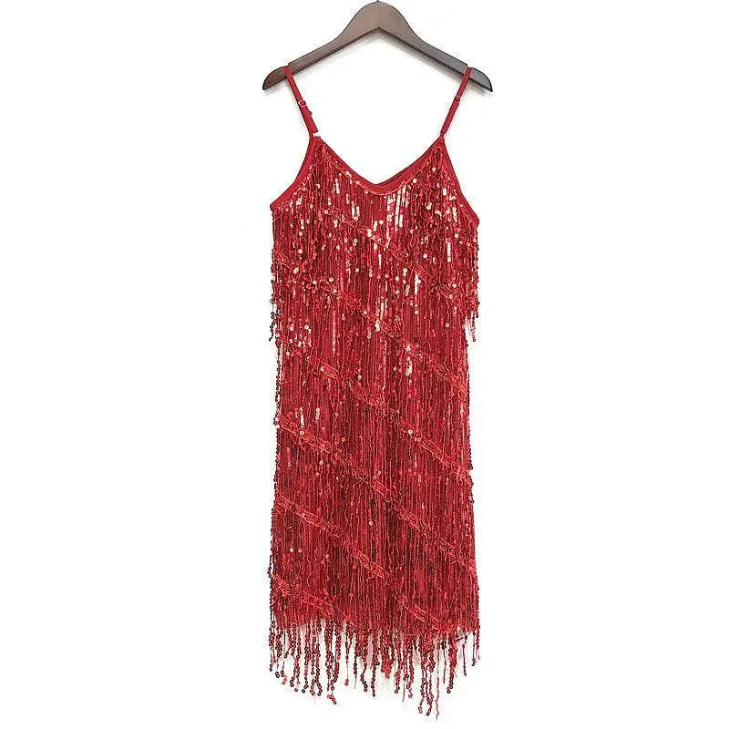 Dazzling Sequined Tassel Dress for Sparkle and Dance Fun