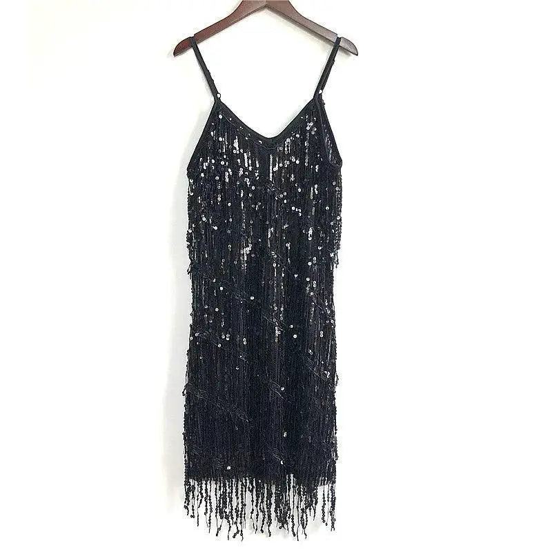 Dazzling Sequined Tassel Dress for Sparkle and Dance Fun