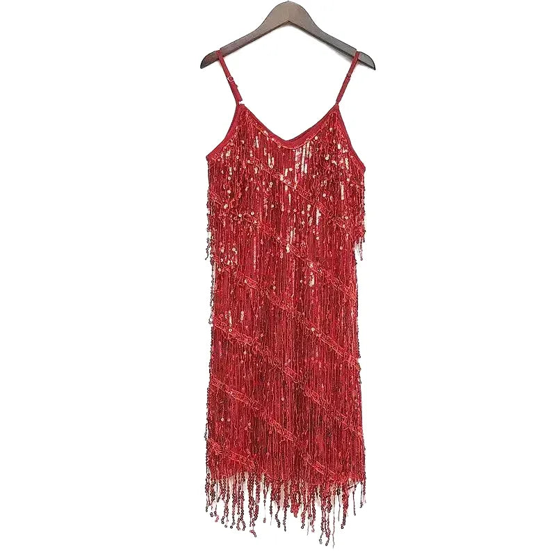 Dazzling Sequined Tassel Dress for Sparkle and Dance Fun - Black Free size Bust size 80-92cm product image