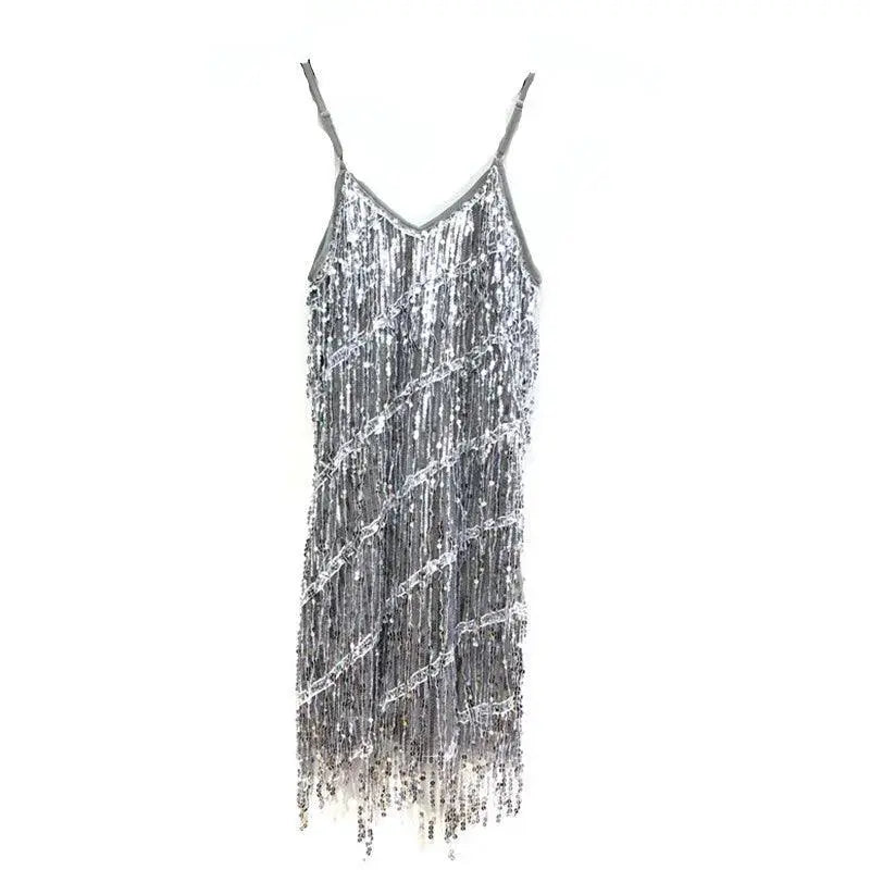 Dazzling Sequined Tassel Dress for Sparkle and Dance Fun -  product image