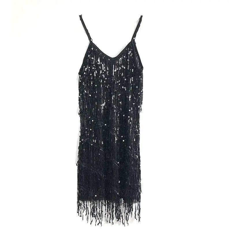 Dazzling Sequined Tassel Dress for Sparkle and Dance Fun