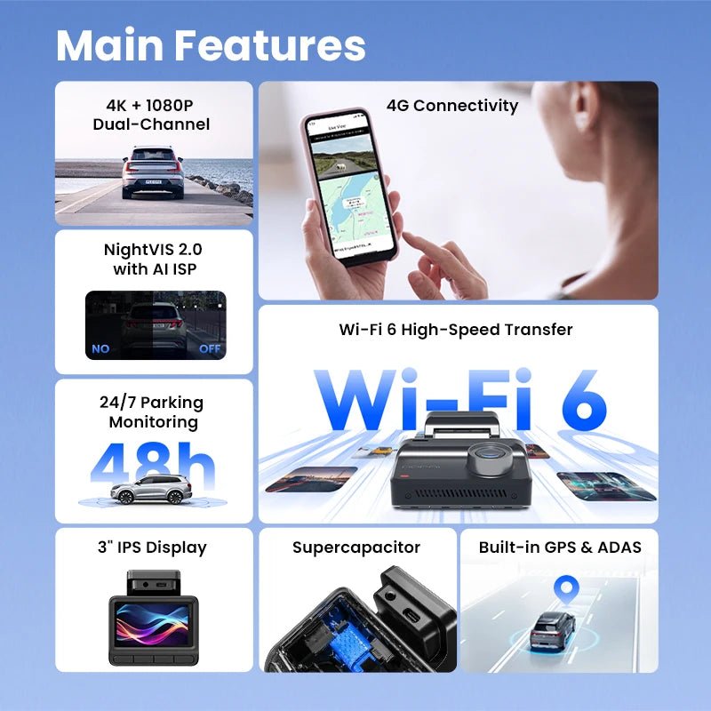 DDPAI Dash Cam Z50 Pro - 4K UHD Dual Channel GPS ADAS Car DVR with WiFi 24H DVRs
