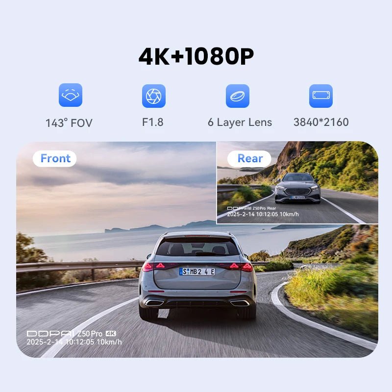 DDPAI Dash Cam Z50 Pro - 4K UHD Dual Channel GPS ADAS Car DVR with WiFi 24H DVRs