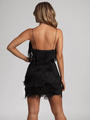 Deep V-Neck Fringe Bodycon Dress Gatsby Latin Club Charm