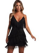 Deep V-Neck Fringe Bodycon Dress Gatsby Latin Club Charm