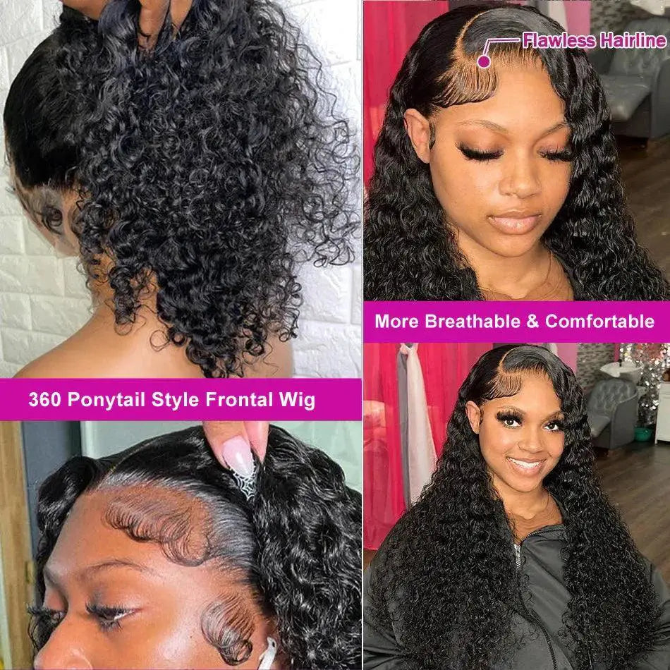 Deep Wave 360 Full Lace Frontal Wig Pre Plucked Human Hair