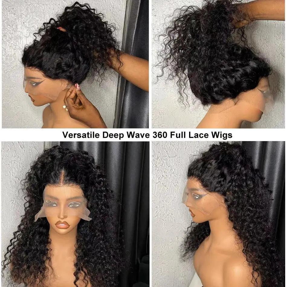 Deep Wave 360 Full Lace Frontal Wig Pre Plucked Human Hair