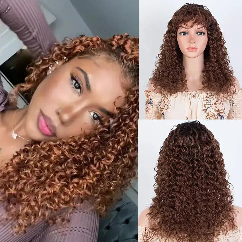 Deep Wave Fringe Bang Wig Luxurious Brazilian Hair Women