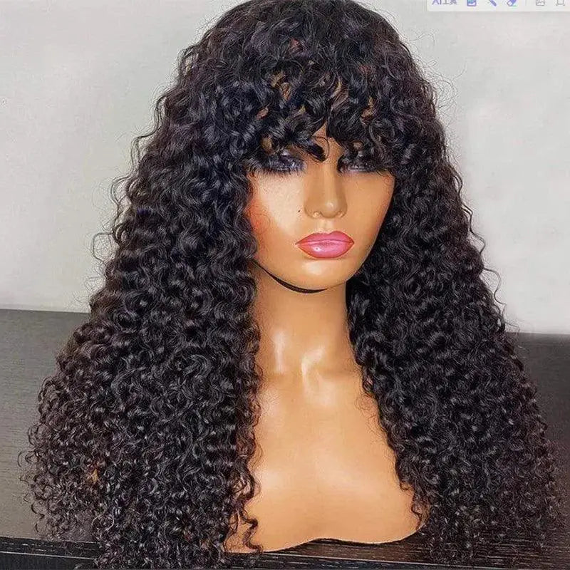 Deep Wave Fringe Bang Wig Luxurious Brazilian Hair Women