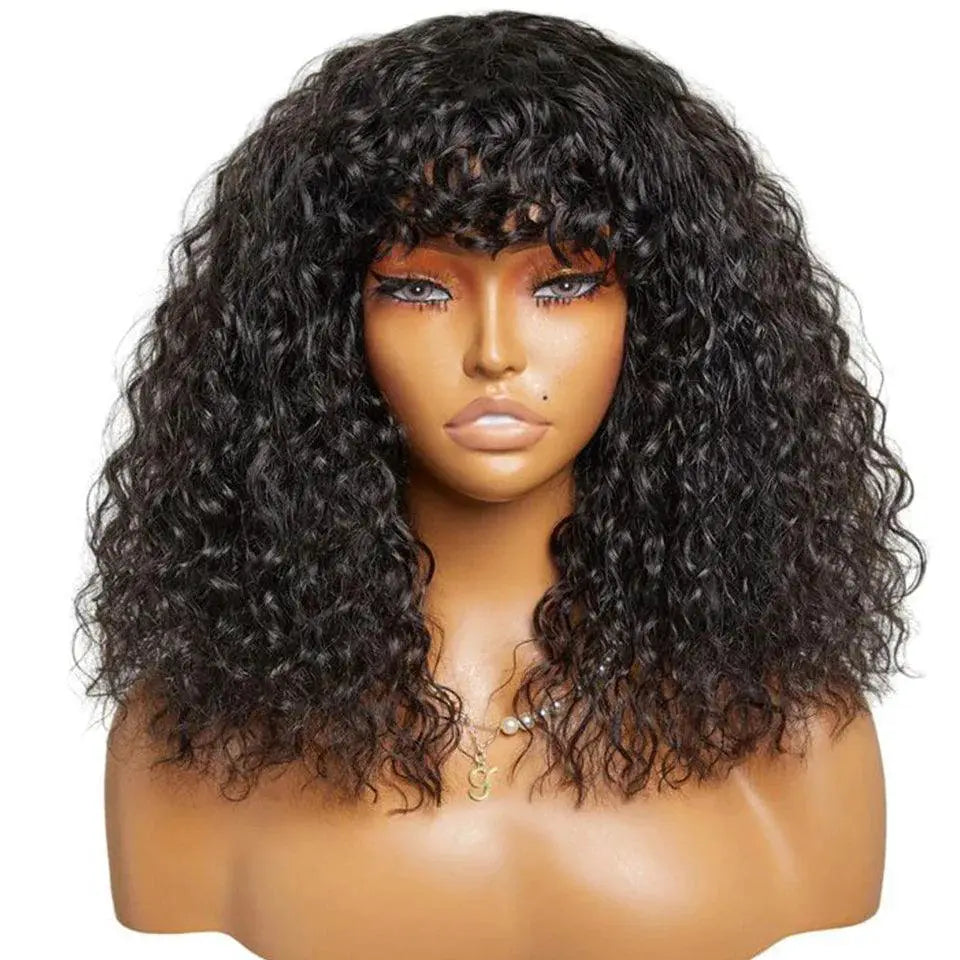 Deep Wave Fringe Bang Wig Luxurious Brazilian Hair Women
