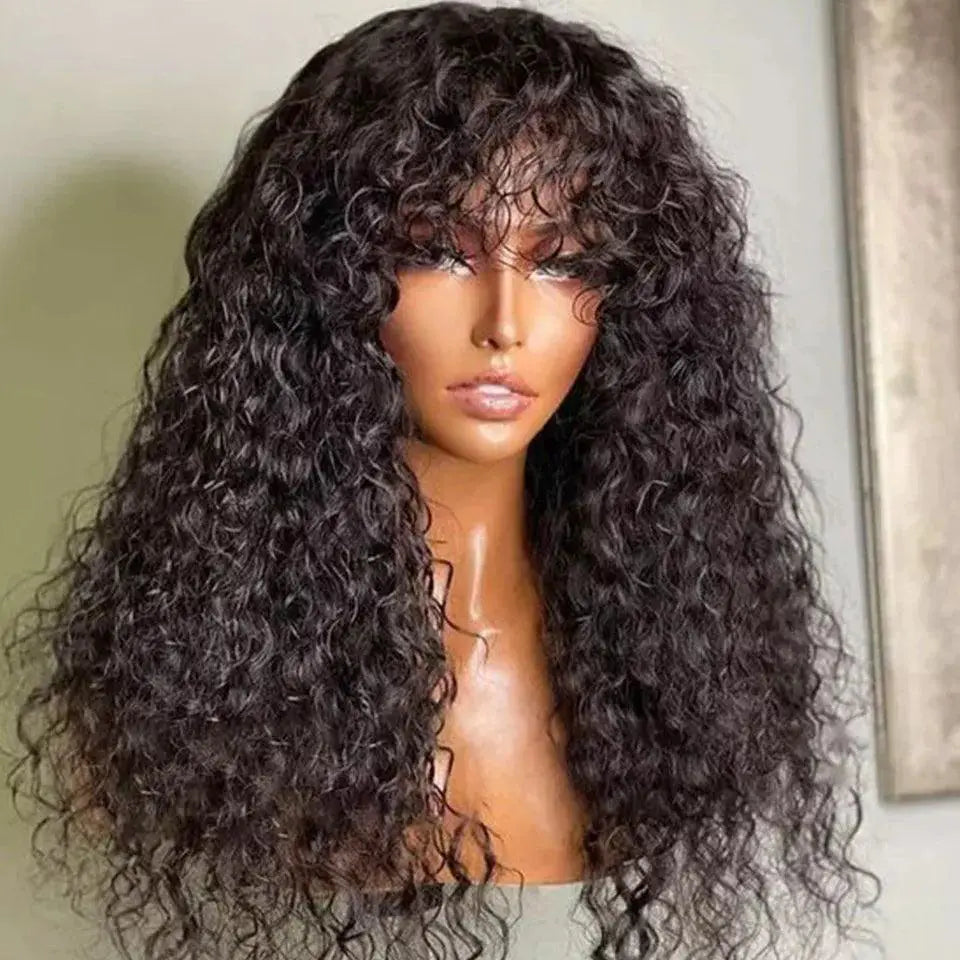 Deep Wave Fringe Bang Wig Luxurious Brazilian Hair Women