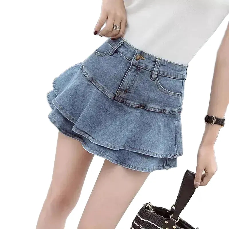 Denim Mini Skirts Retro Charm and A Line Summer Elegance - Light Bule M product image