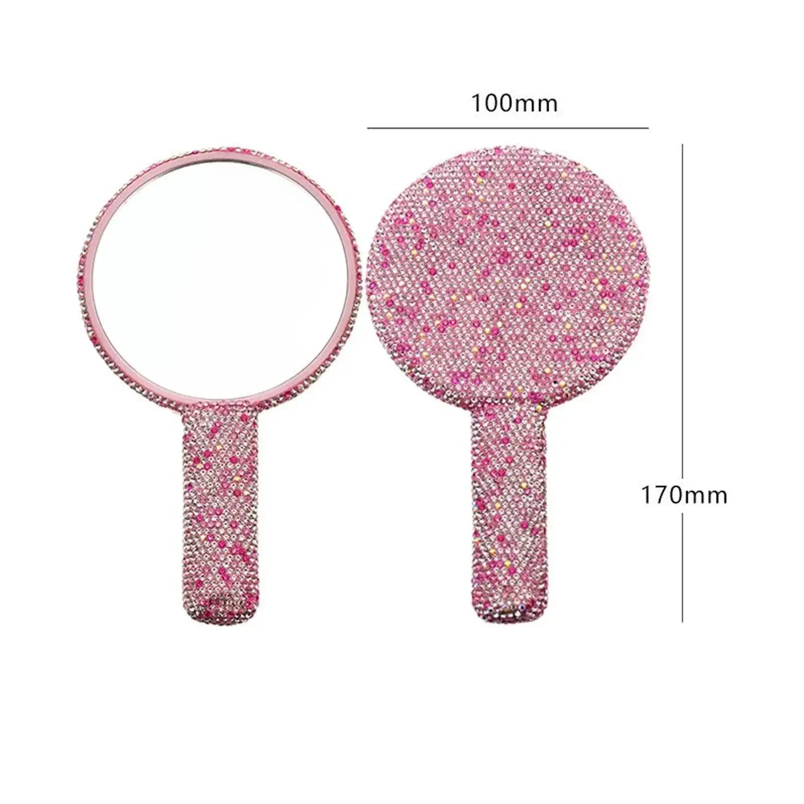 Diamond Heart Rhinestone Handheld Mirror Glamorous Tool
