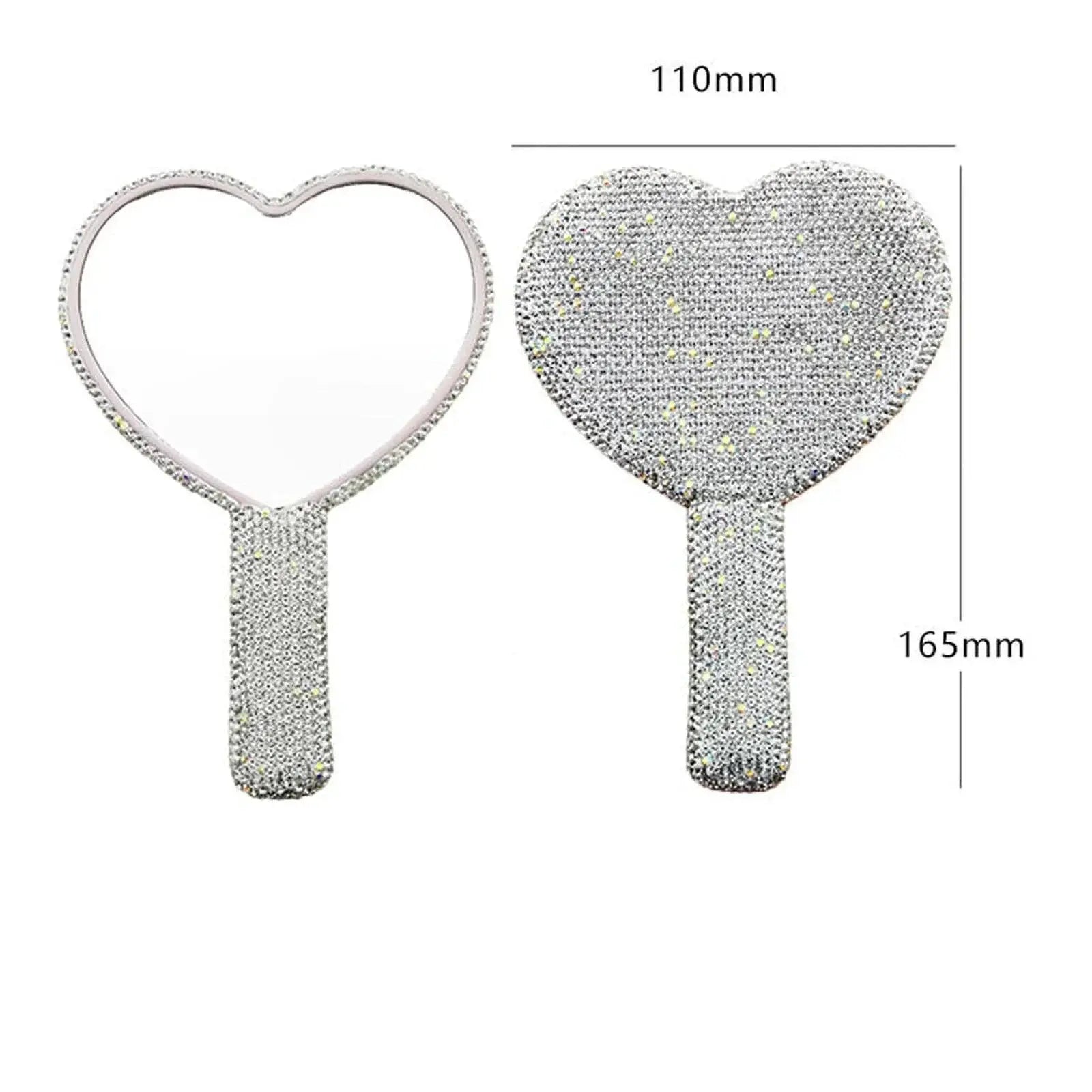 Diamond Heart Rhinestone Handheld Mirror Glamorous Tool