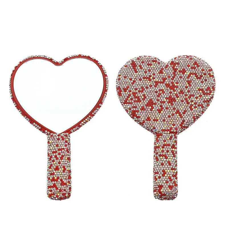 Diamond Heart Rhinestone Handheld Mirror Glamorous Tool