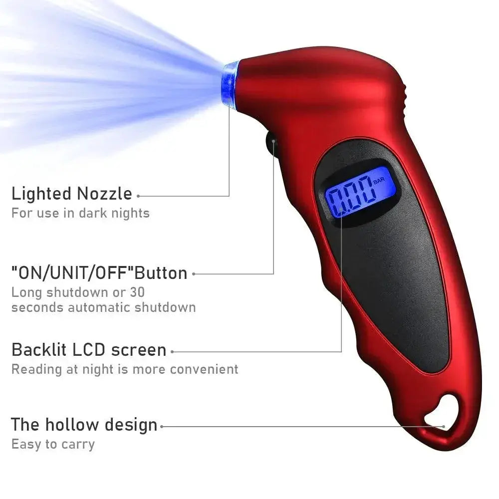 Digital Tire Gauge With Backlit LCD Quick Readings Non Slip