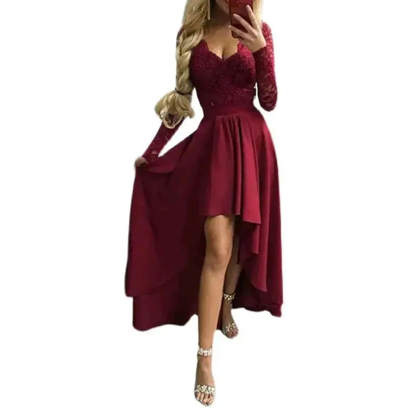 Dillamon European and American Womens Solid Color Lace Dress