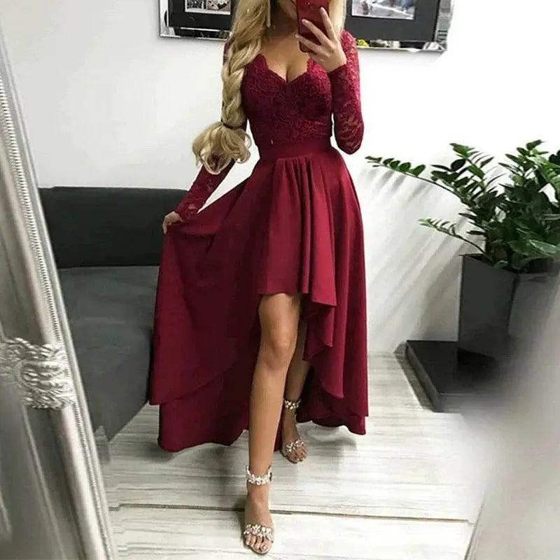 Dillamon European and American Womens Solid Color Lace Dress