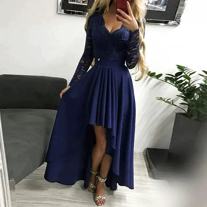 Dillamon European and American Womens Solid Color Lace Dress