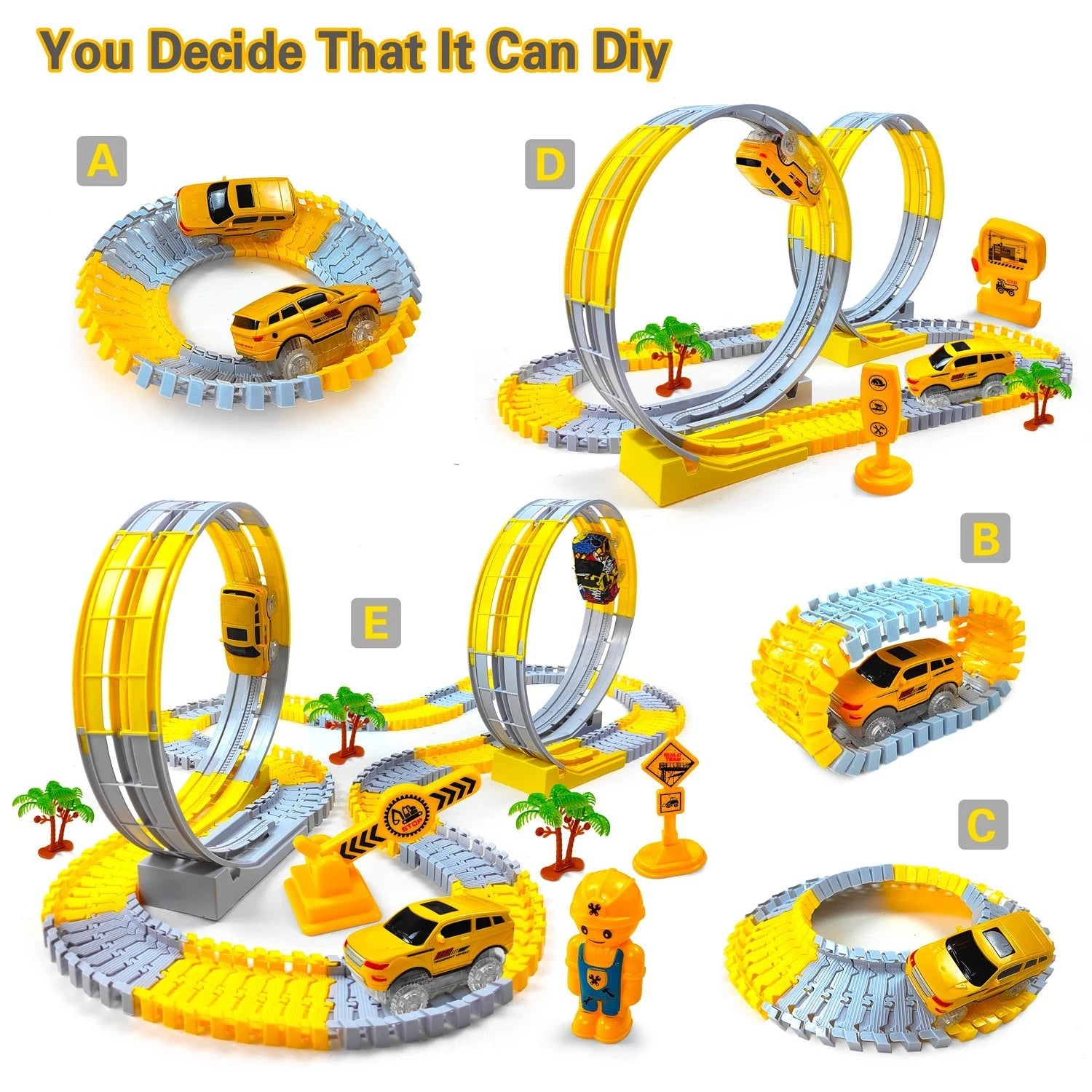 DinoTech Dinosaur Race Track Car Set - Buildable Flexible Track For Creative Fun