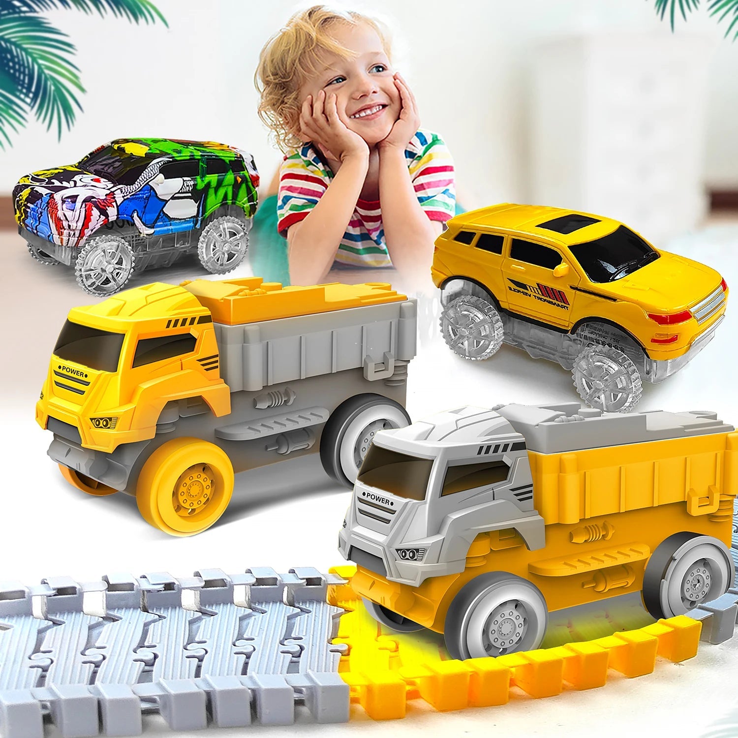 DinoTech Dinosaur Race Track Car Set - Buildable Flexible Track For Creative Fun