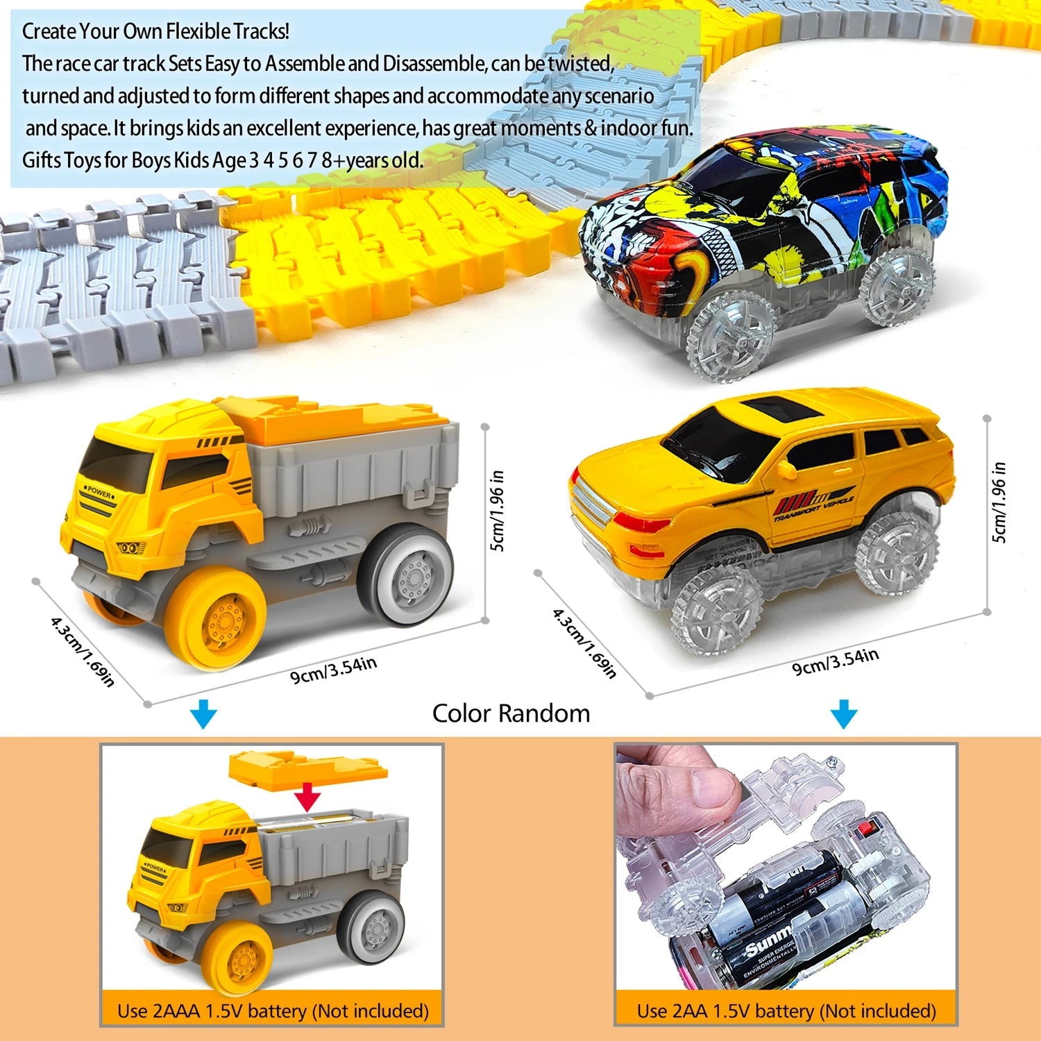 DinoTech Dinosaur Race Track Car Set - Buildable Flexible Track For Creative Fun