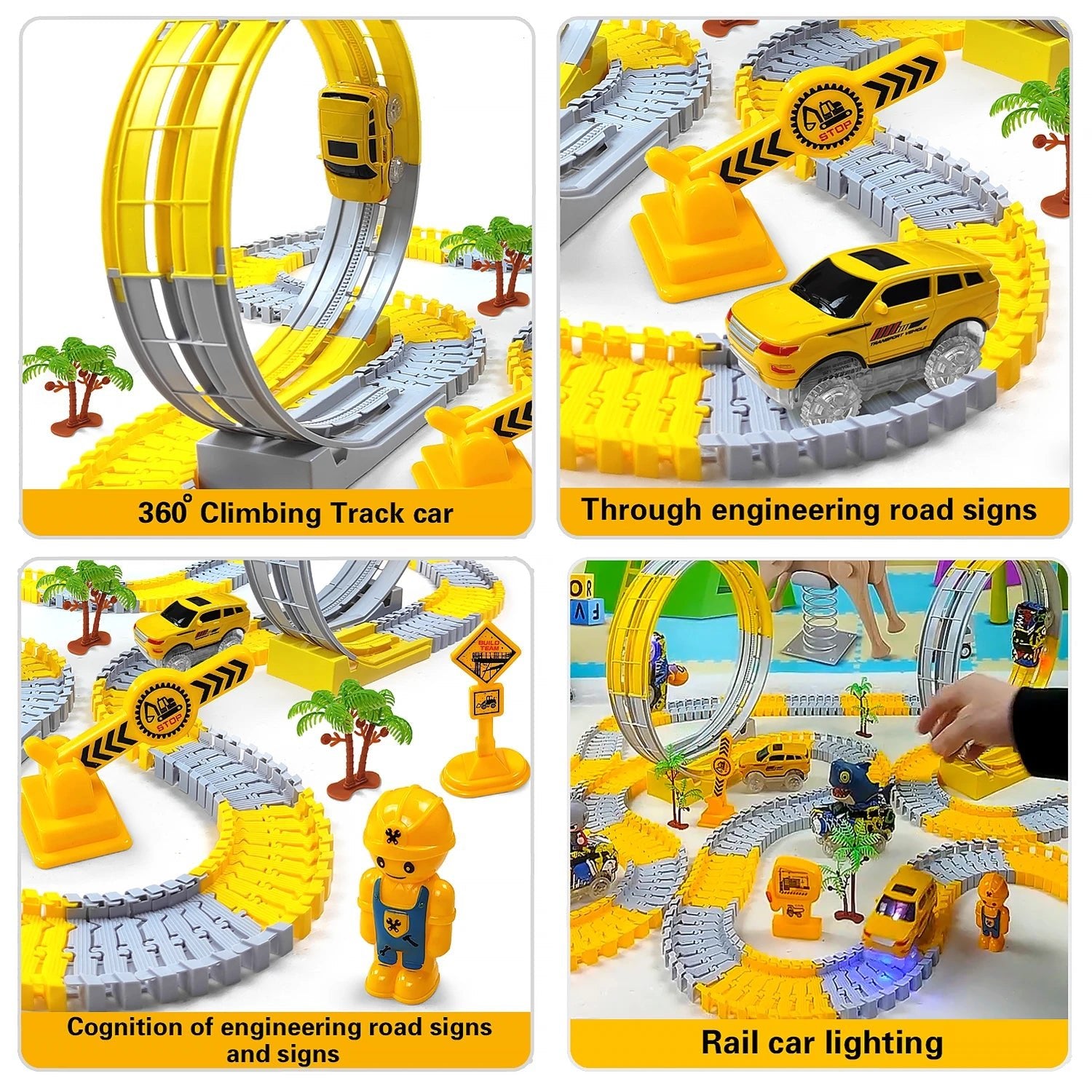 DinoTech Dinosaur Race Track Car Set - Buildable Flexible Track For Creative Fun