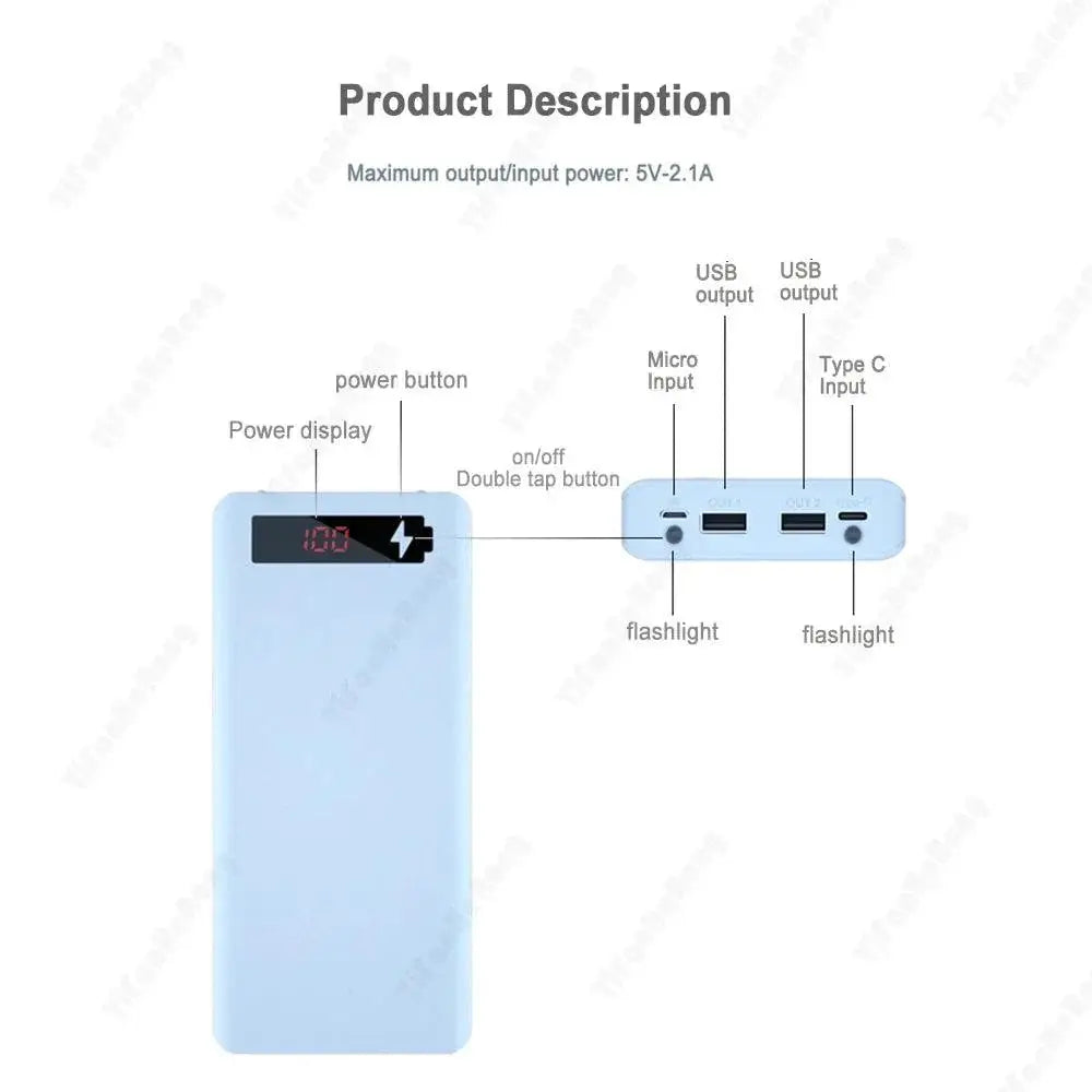 DIY 8 Cell 18650 Battery Power Bank Case Dual USB Charging