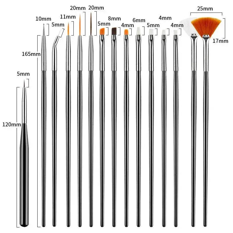 DIY Nail Art Brush Set 15 Piece Manicure Tools Kit