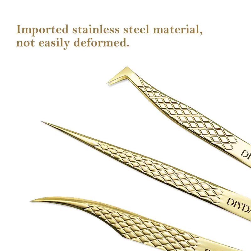 DIYDAY Antislip Eyelash Tweezers Stainless Steel Fiber Tip Lash Extensions Grip