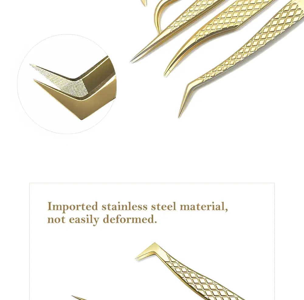 DIYDAY Antislip Eyelash Tweezers Stainless Steel Fiber Tip Lash Extensions Grip
