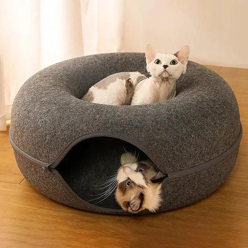 Donut Cat Bed With Interactive Tunnel Toys And Kitten Basket