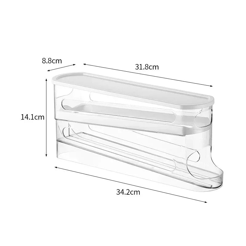 Double Tier Egg Storage Box With Ladder Style Automatic Rolling Dispenser Fridge