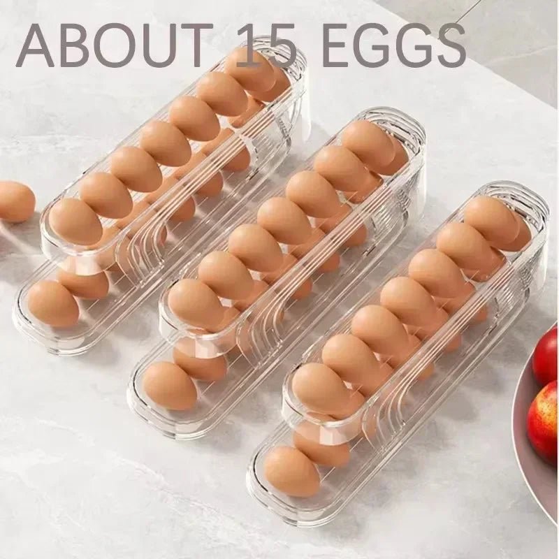 Double Tier Egg Storage Box With Ladder Style Automatic Rolling Dispenser Fridge