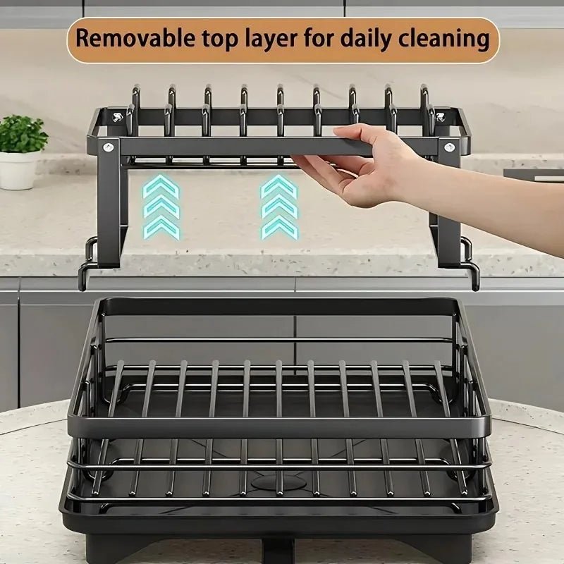 Double Tier Extendable Dish Drainer Utensil Rack For Kitchen Worktops SpaceSaver